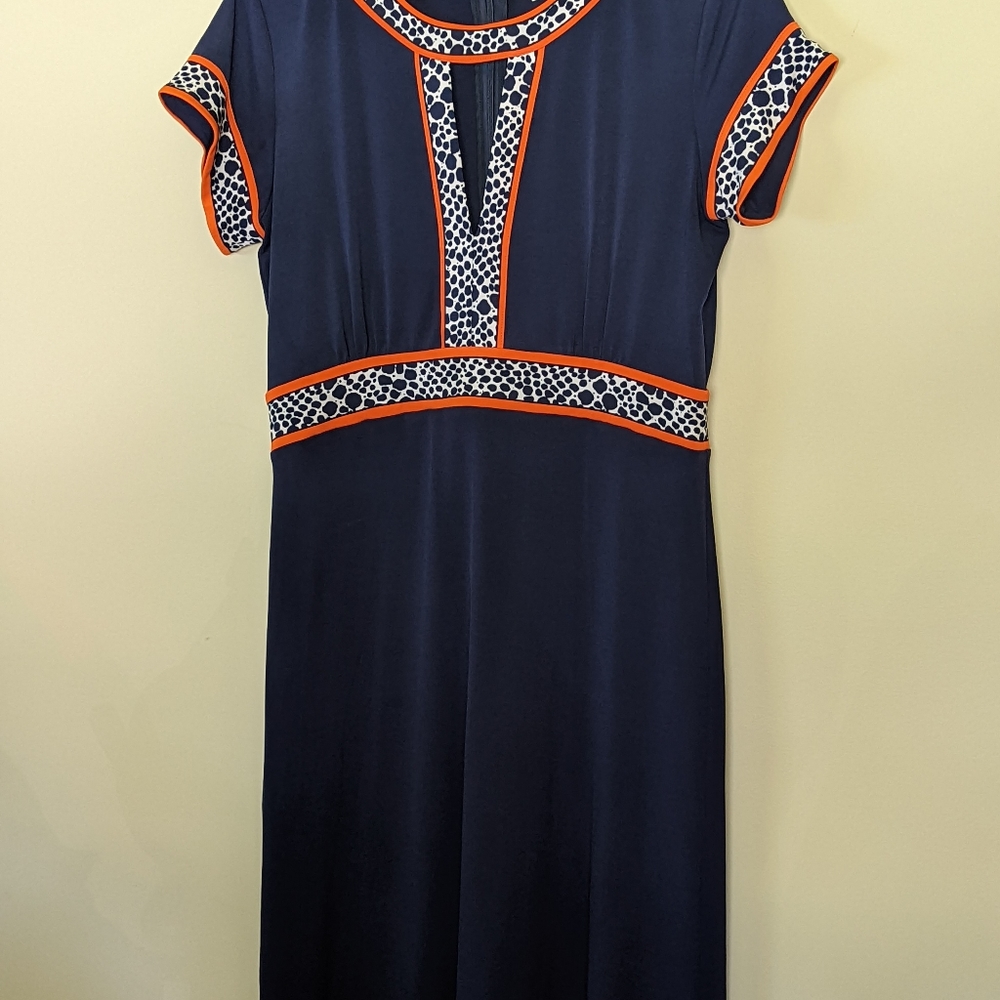 Michael Kors Dress Retro Size Small Lightweight Navy Blue and orange with print